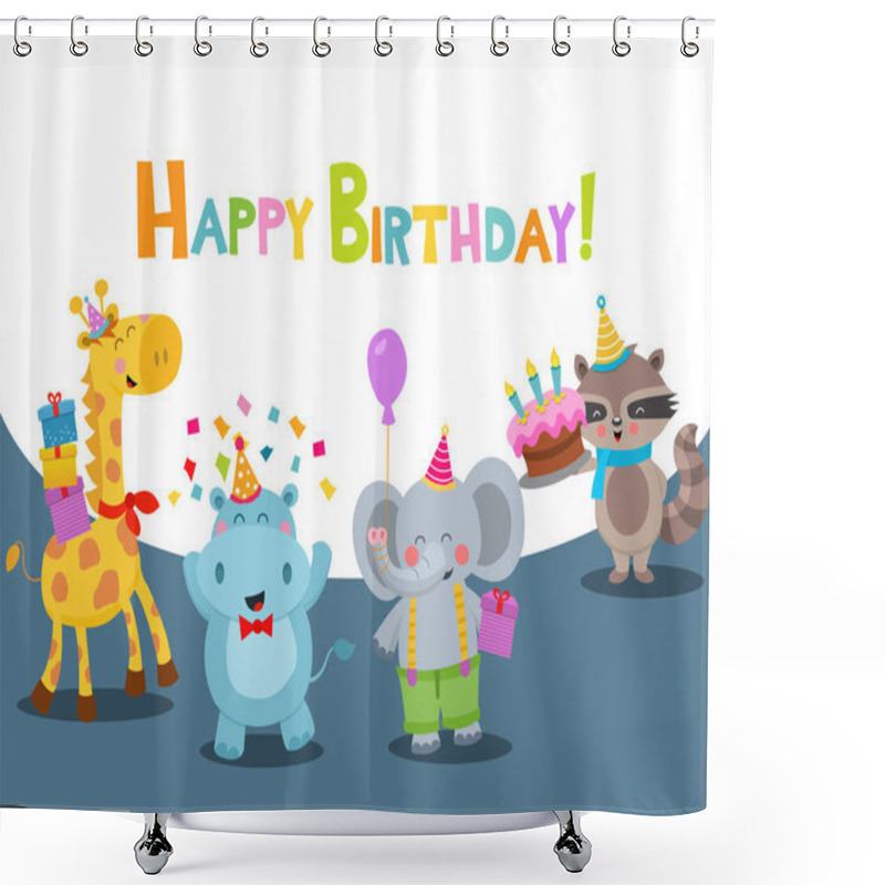 Personality  Cute Birthday Card With Animals Shower Curtains