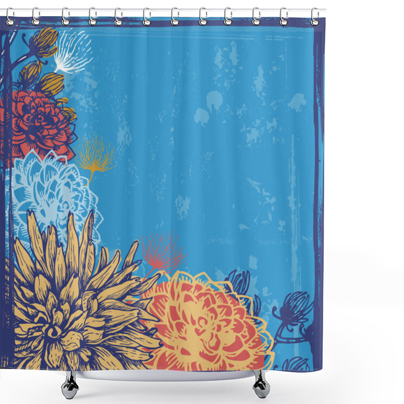 Personality  Hand Drawn Dahlia Flowers Retro Card Shower Curtains