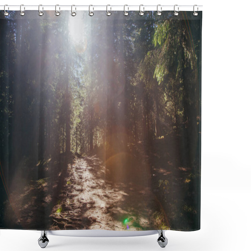 Personality  Beautiful Mountain Pathway In Forest Under Sunlight, Carpathians, Ukraine Shower Curtains