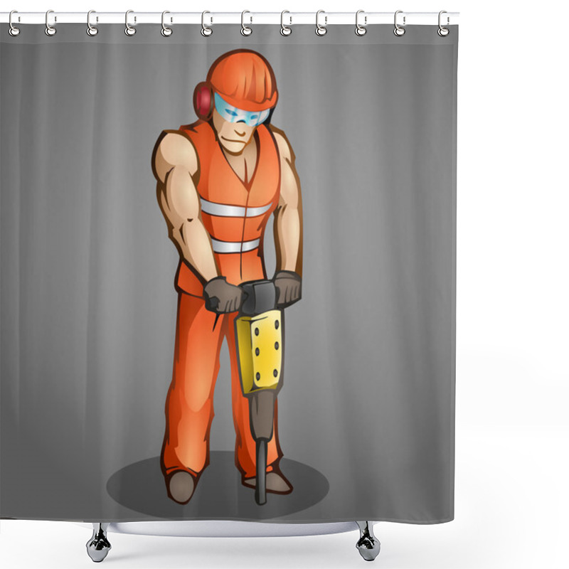 Personality  Vector Illustration Of A Cartoon Worker. Shower Curtains