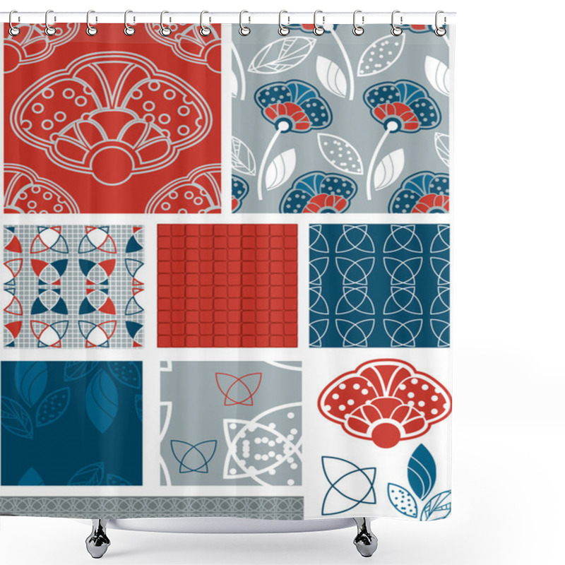 Personality  Japanese Inspired Floral Seamless Vector Patterns And Elements. Shower Curtains