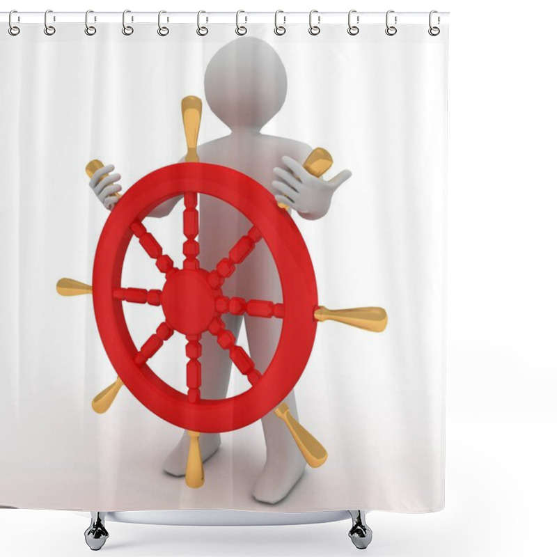 Personality  Captain Steering The Wheel . 3d Rendered Illustration Shower Curtains