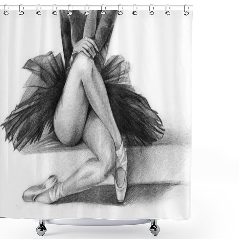 Personality  Legs Of A Ballerina. Pencil Drawing. Graphics Pointe Shoes Shower Curtains