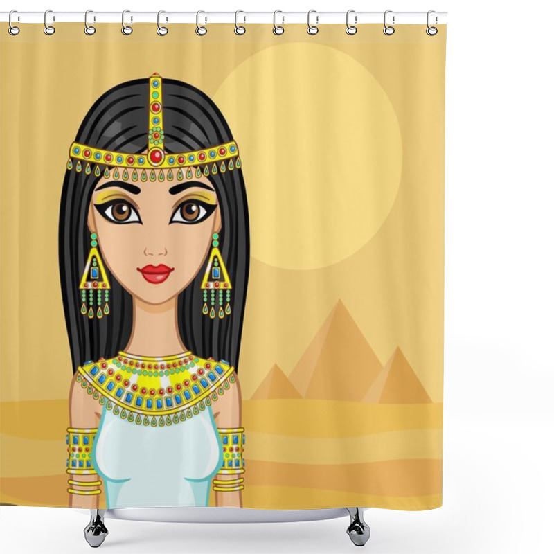 Personality  Egyptian Princess In The Desert With Ancient Pyramids. Shower Curtains