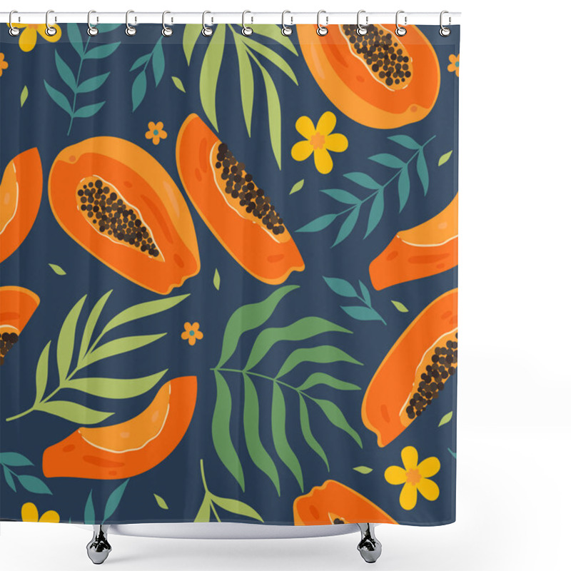 Personality  Seamless Pattern With Papaya And Leaves. Vector Image. Shower Curtains