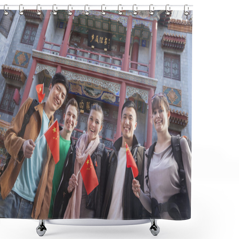 Personality  People Holding Chinese Flags Shower Curtains