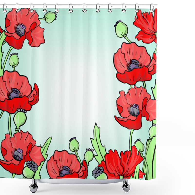 Personality  Floral Frame With Poppy Flowers Shower Curtains