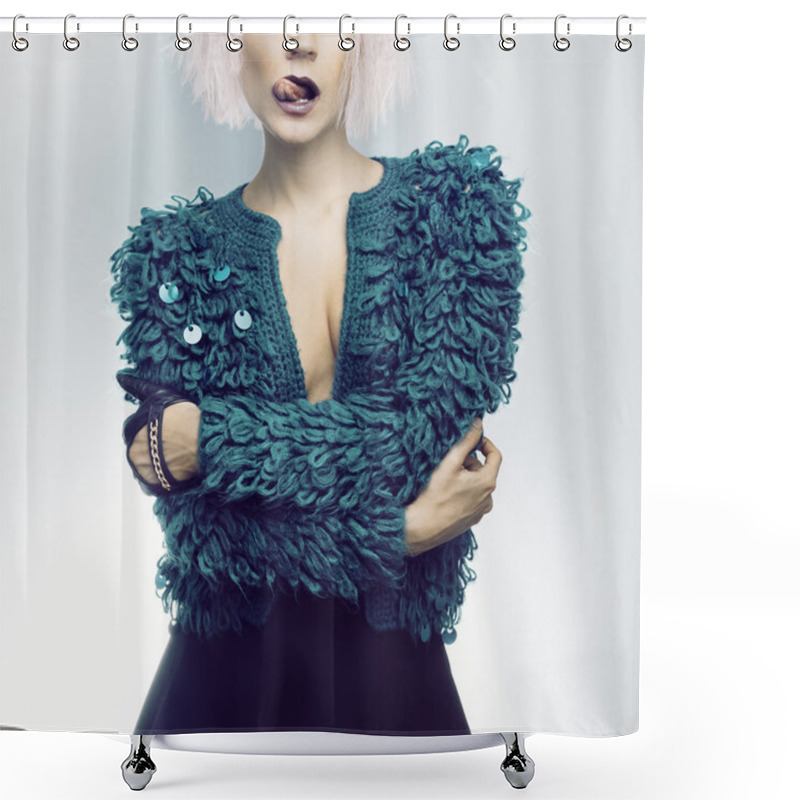 Personality  Playful Sexy Blonde Glam Knitted Coat Shower Curtains