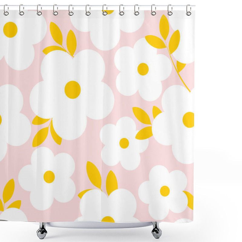 Personality  White Small Flowers With Yellow Distiami On A Pink Delicate Background. Seamless Summer Pattern For Printing On Modern Fabrics.  Shower Curtains