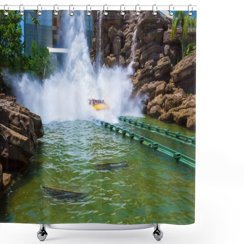 Personality  Jurassic Park Water Ride At Universal Studios Islands Of Adventure Theme Park At USA Shower Curtains