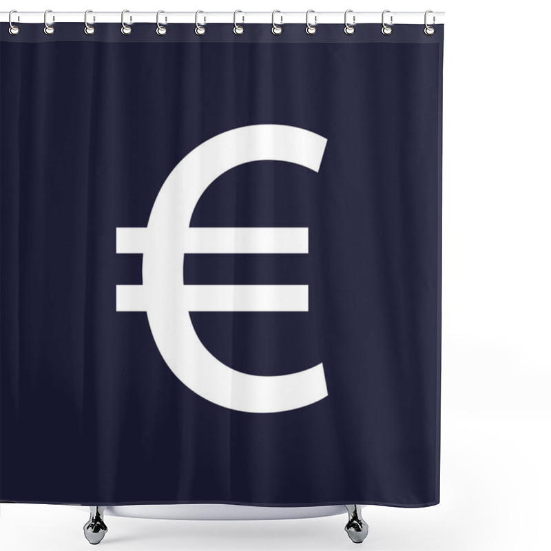 Personality  Vector Image Of The Euro Sign.  White Vector Icon On Dark Blue B Shower Curtains