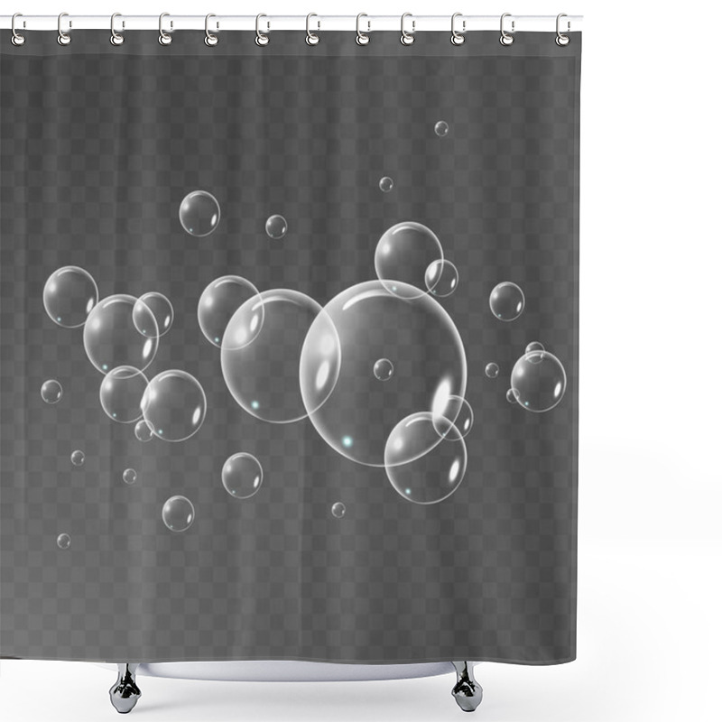 Personality  Realistic Soap Bubbles Set Isolated On The Black Transparent Background. Vector Illustration Shower Curtains