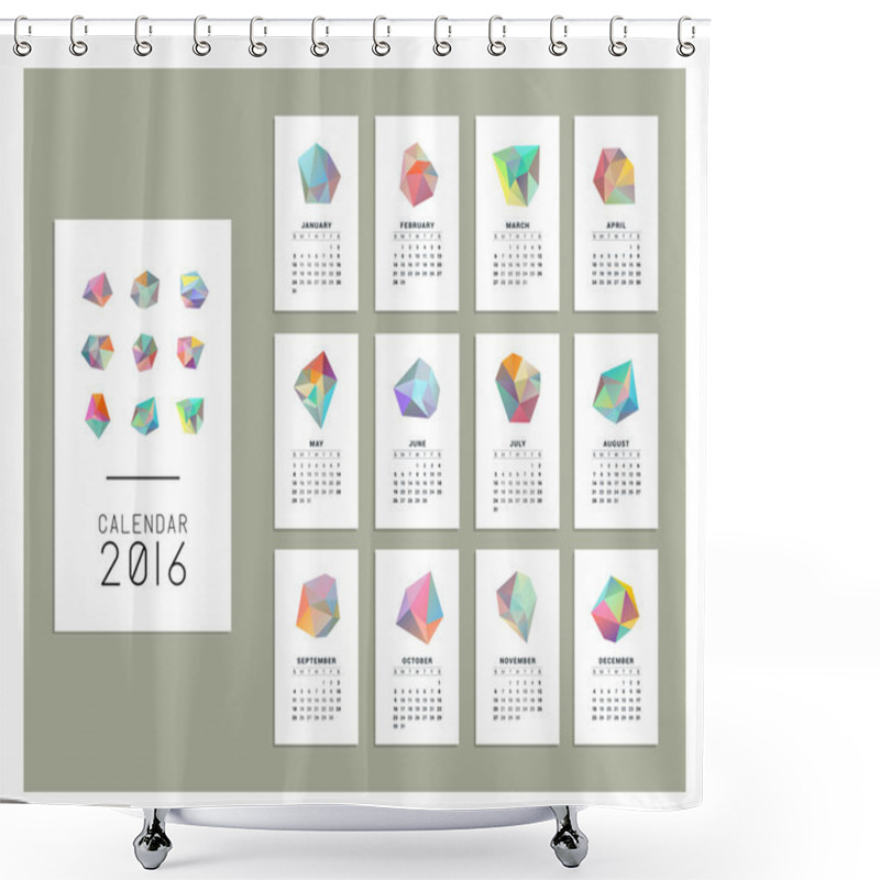 Personality  Calendar 2016. Templates With  Geometric Crystals. Shower Curtains