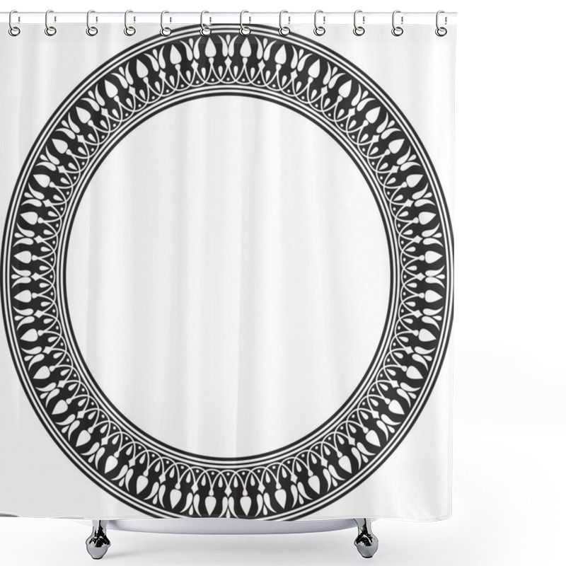 Personality  Vector Black Monochrome Round Classic Greek Meander Ornament. Pattern, Circle Of Ancient Greece. Border, Frame, Ring Of The Roman Empire Shower Curtains