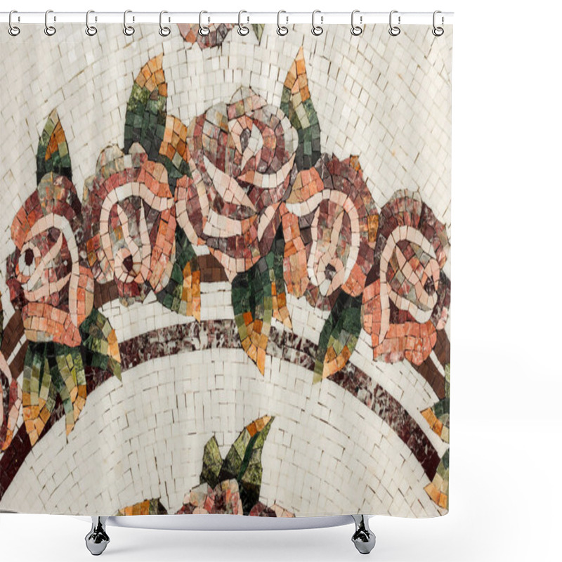 Personality  Detail Of A Beautiful Marble Mosaic Panel. Interior Marble Mosai Shower Curtains