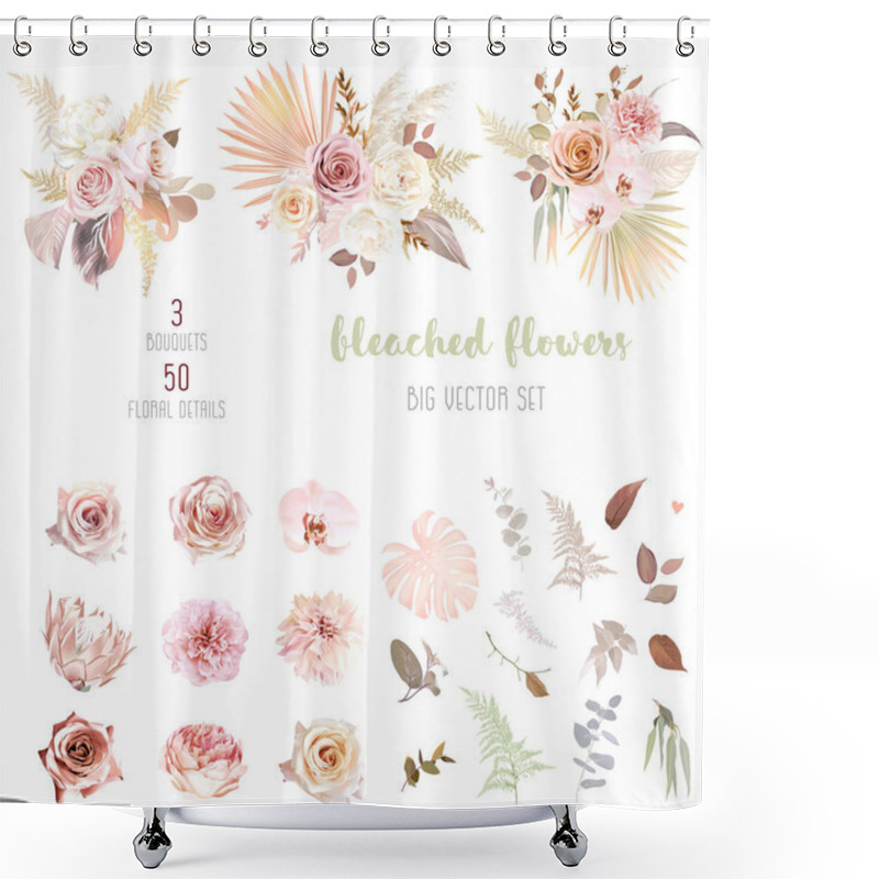 Personality  Trendy Dried Palm Leaves, Blush Pink And Rust Rose, Pale Protea, White Ranunculus Shower Curtains