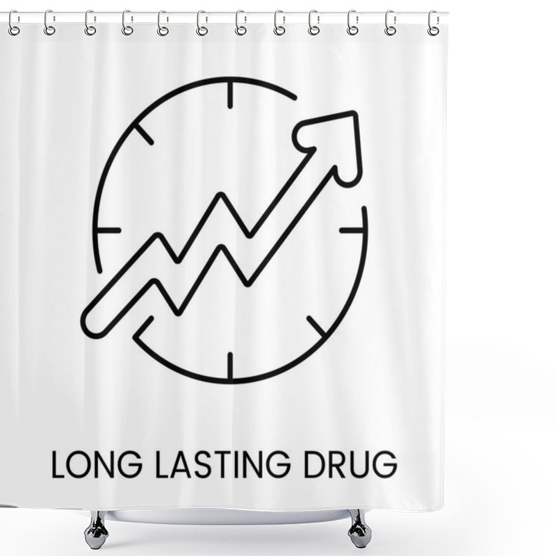 Personality  An Upward Graph Inside A Clock Icon In Vector, Representing Growth Or Sustained Drug Efficacy, With An Editable Stroke. Shower Curtains