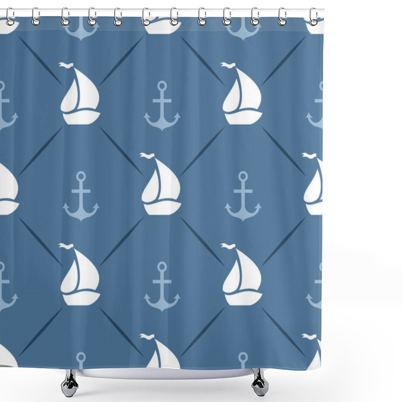 Personality  Seamless Vector Pattern Of Anchor, Sailboat Shape And Line Shower Curtains