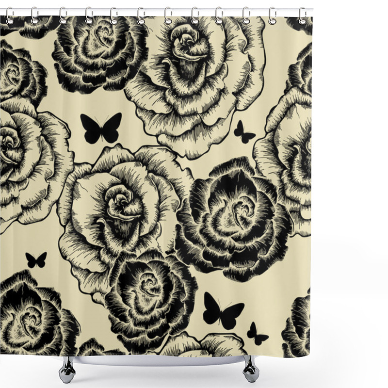 Personality  Seamless Pattern With Blooming Roses And Butterflies. Vector Ill Shower Curtains