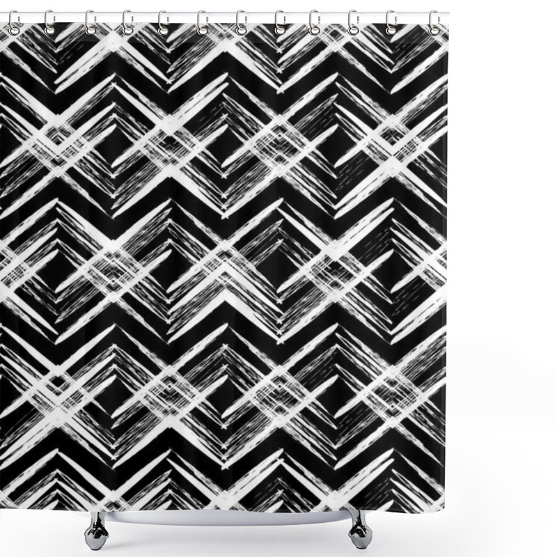 Personality  Abstract Rhombus Seamless Black And White Vector Pattern Shower Curtains