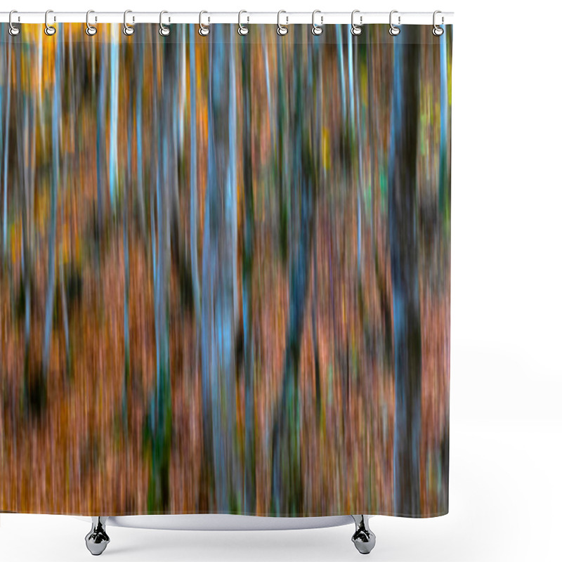 Personality  Trees. Abstract Forest Landscape. Trees Photographed With Pan Technique. Natural Background. Shower Curtains