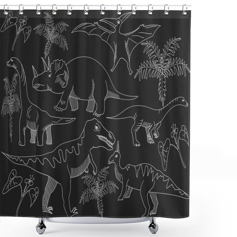 Personality  Dinosaur Chalk Vector Illustration Shower Curtains