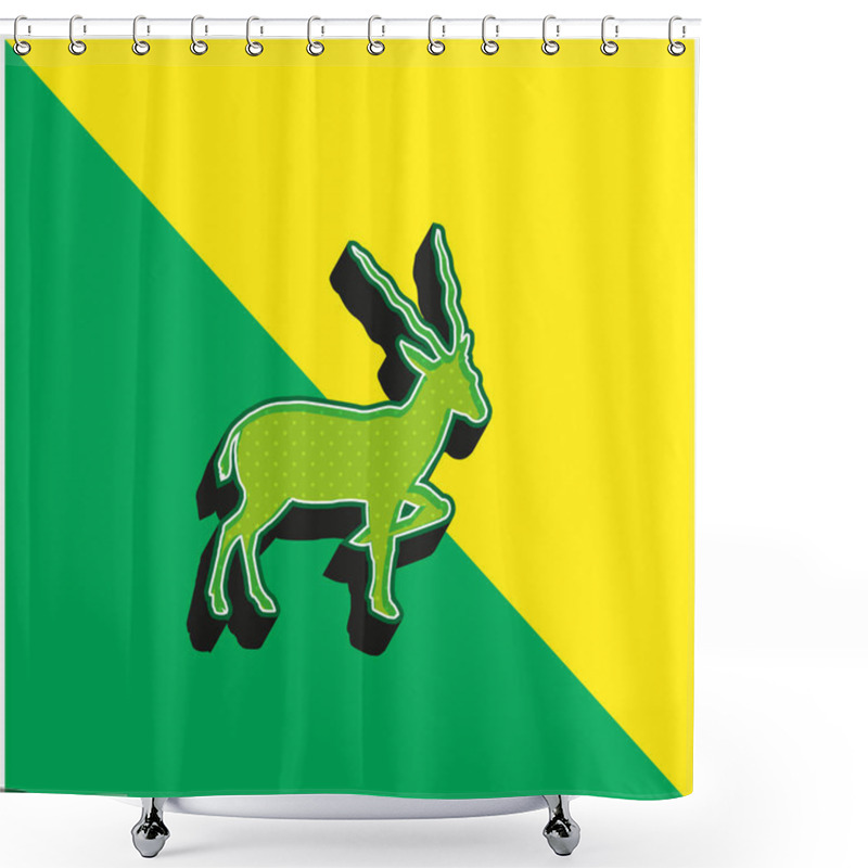 Personality  Antelope Silhouette From Side View Green And Yellow Modern 3d Vector Icon Logo Shower Curtains