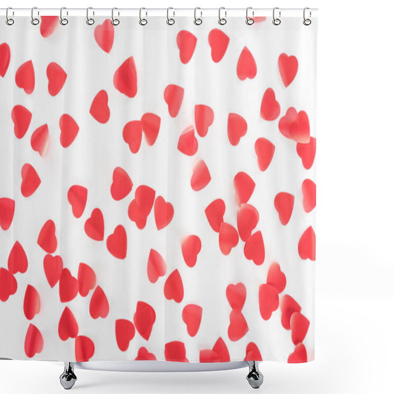 Personality  View From Above Of Red Heart Symbols Isolated On White, St Valentine Day Concept Shower Curtains