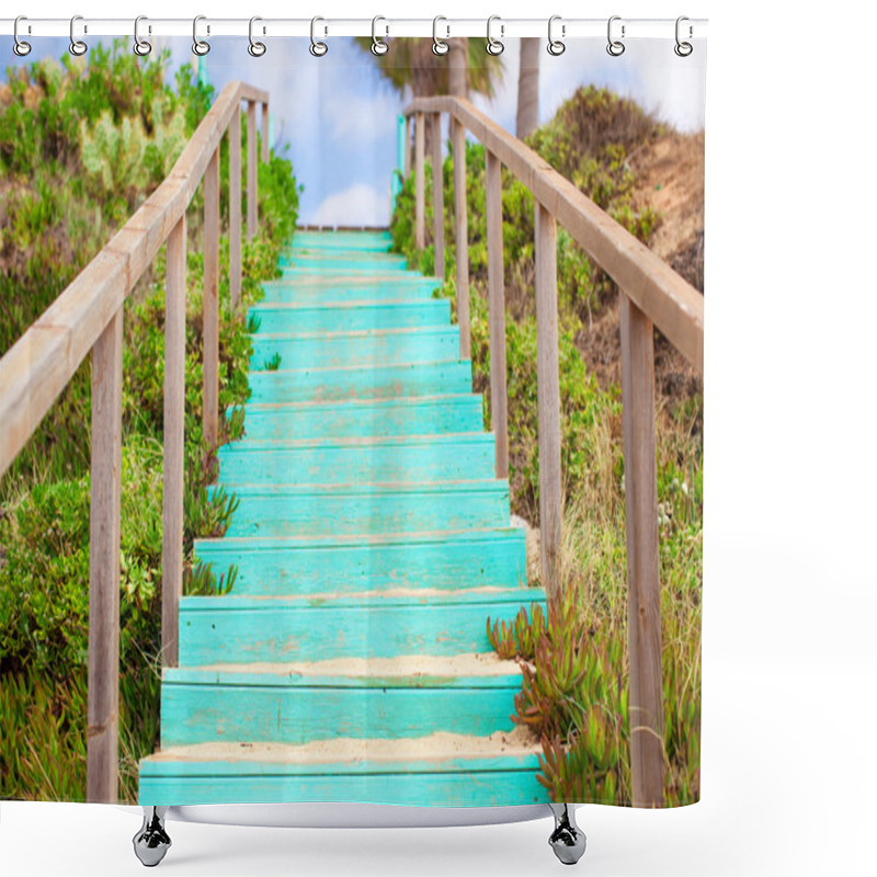 Personality  Wooden Walkway To The Sandy Beach Shower Curtains