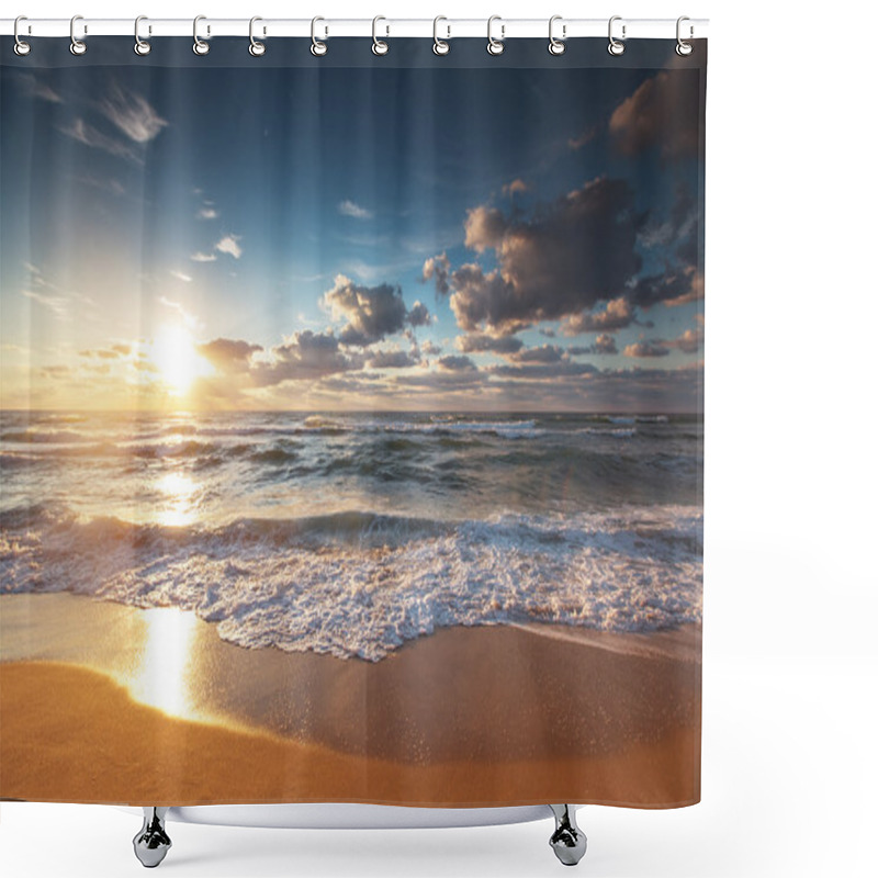 Personality  Beautiful Cloudscape Over The Sea, Sunset Shot Shower Curtains