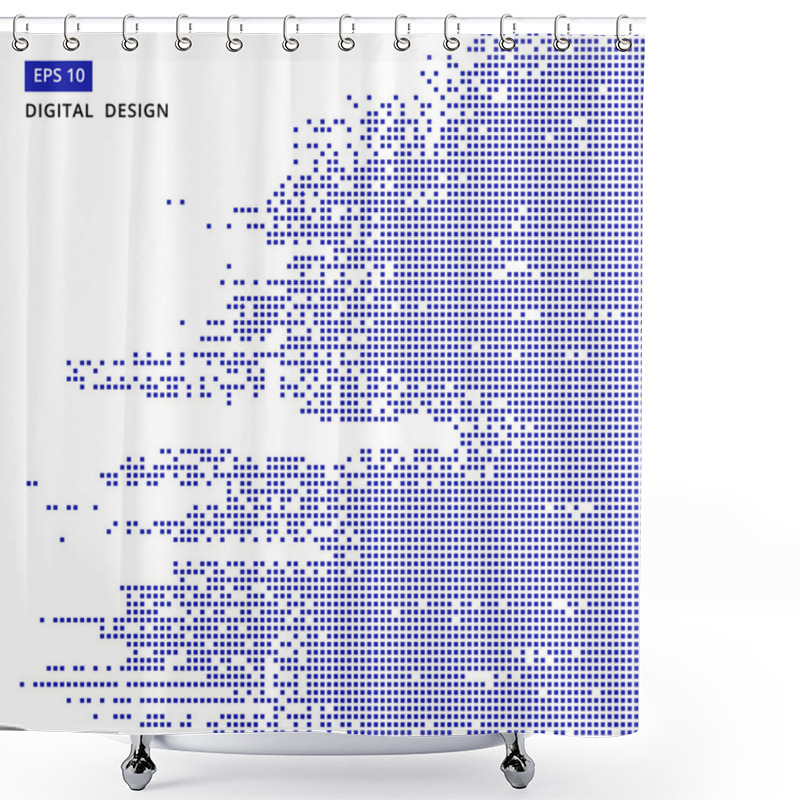 Personality  Square Blue Pattern Pixel Mosaic Digital Background Shower Curtains