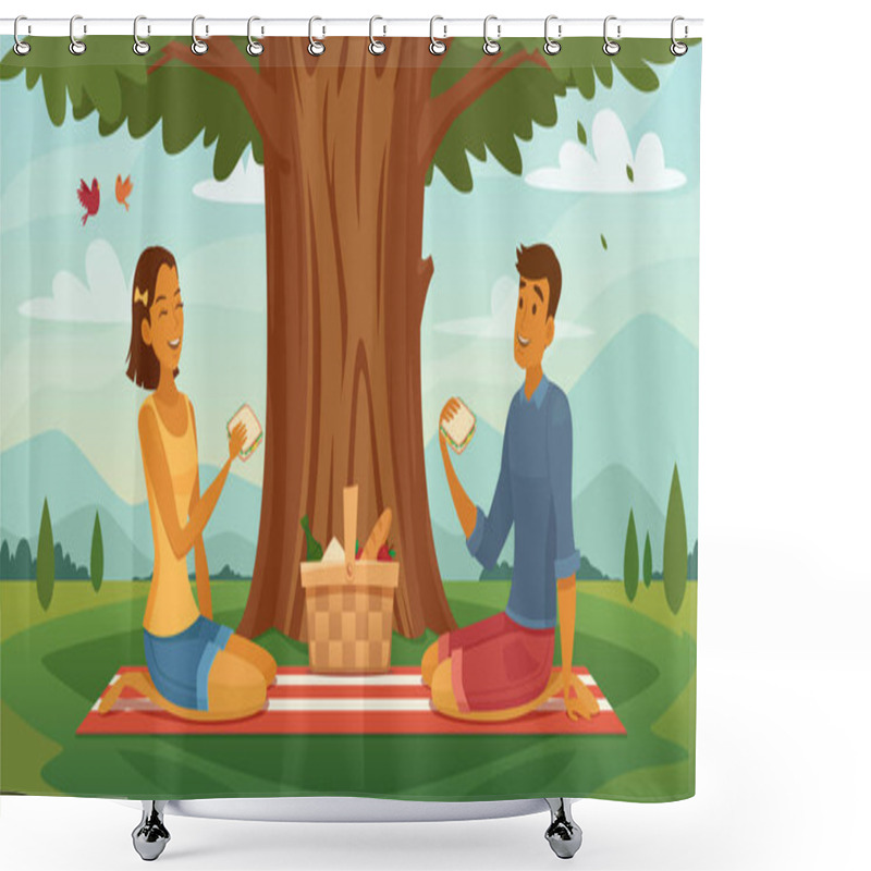 Personality  Summer Picnic Couple Retro Cartoon Poster Shower Curtains