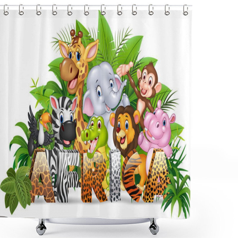 Personality  Word Africa With Funny Cartoon Wild Animal Shower Curtains