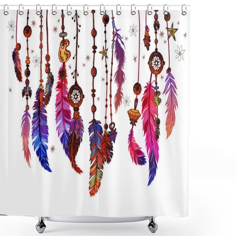 Personality  Background Border With Feathers And Crystals Shower Curtains