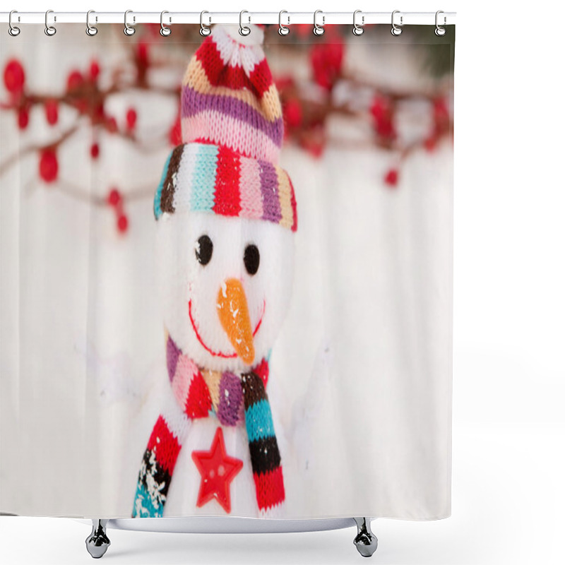 Personality  Snowman Made Of Wool Over The Snow Shower Curtains