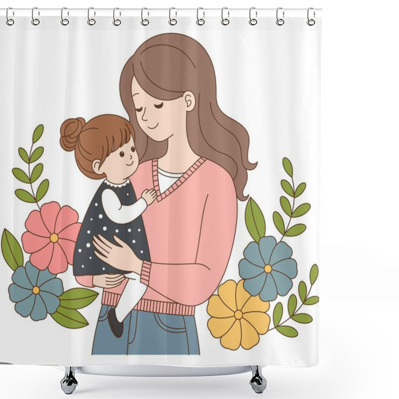 Personality  Cute Kawaii Mother Holding A Child Cartoon Character Vector Illustration, Happy Mother's Day Illustrations  Shower Curtains