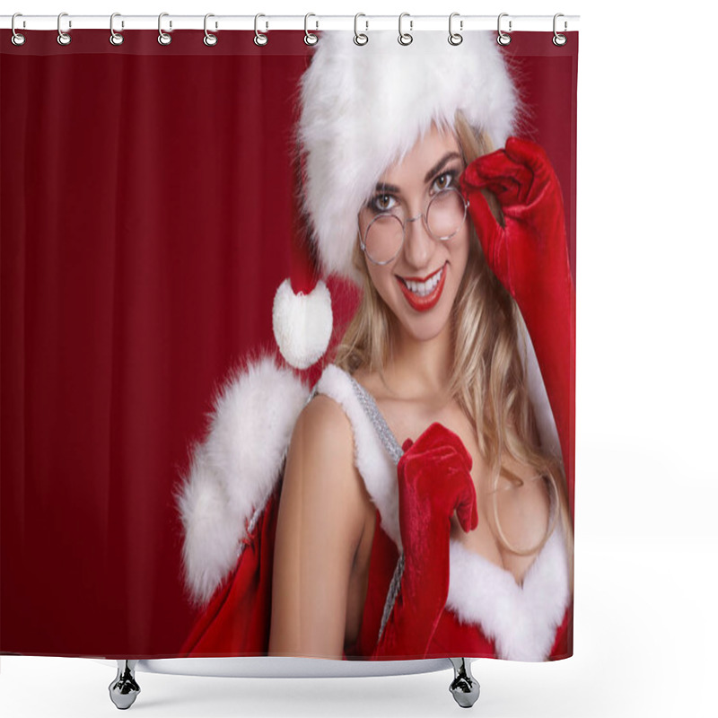 Personality  Smiling Girl In Santa Clause Red Costume Shower Curtains