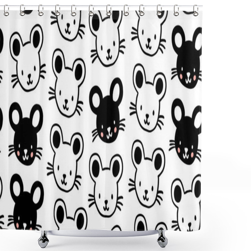 Personality  Seamless Pattern With Cute Black Doodle Mouses Shower Curtains