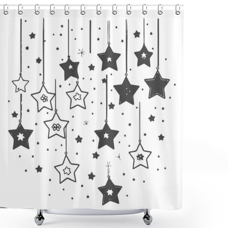 Personality  Hand Drawn Hanging Stars, Doodle Celestial Design Shower Curtains