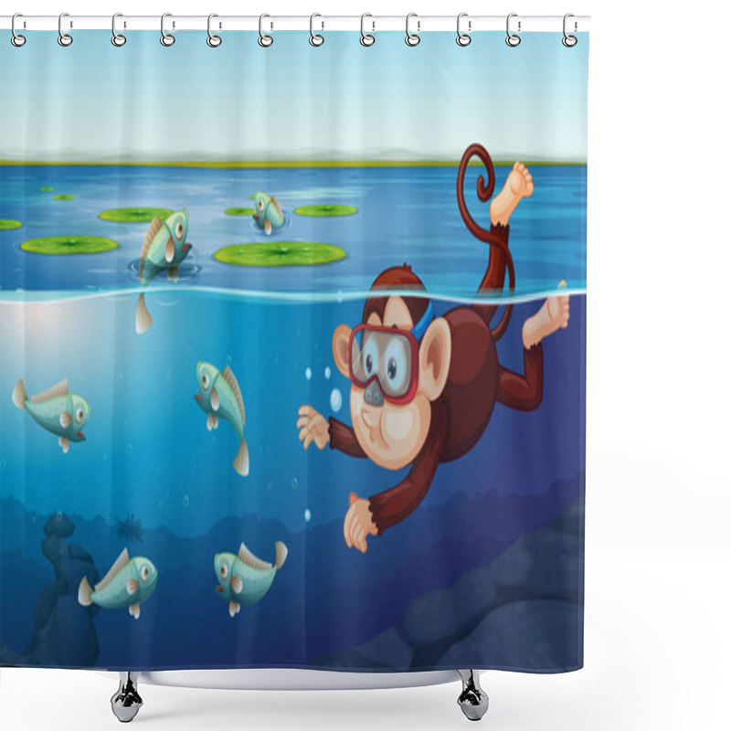 Personality  Monkey Swimming Underwater Scene Illustration Shower Curtains