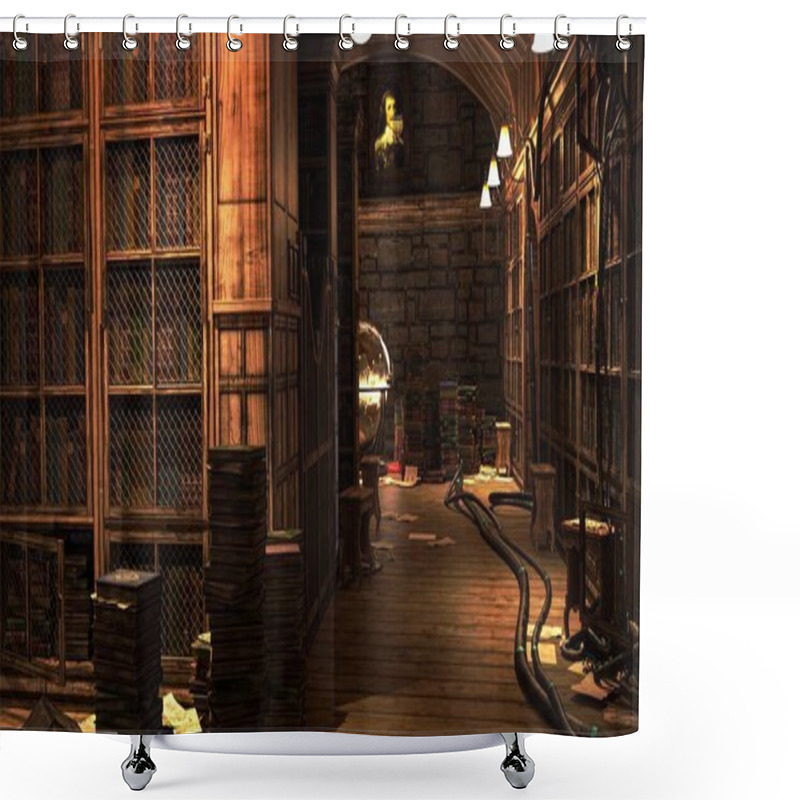 Personality  Academy Building Library Fantasy Architecture, 3D Illustration, 3D Rendering Shower Curtains