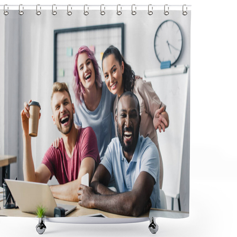 Personality  Selective Focus Of Multiethnic Business People Looking At Camera While Working Together In Office  Shower Curtains