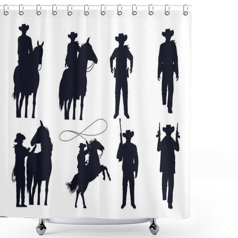 Personality  Cowboys Figures Silhouettes With Guns And Horses Shower Curtains