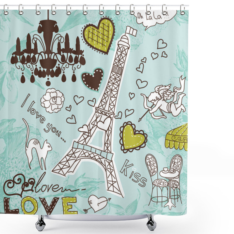 Personality  Paris Doodles Shower Curtains