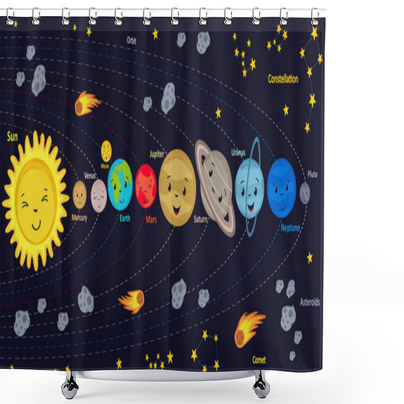 Personality  Poster With Cute Kids Solar System  - Vector Illustration, Eps     Shower Curtains