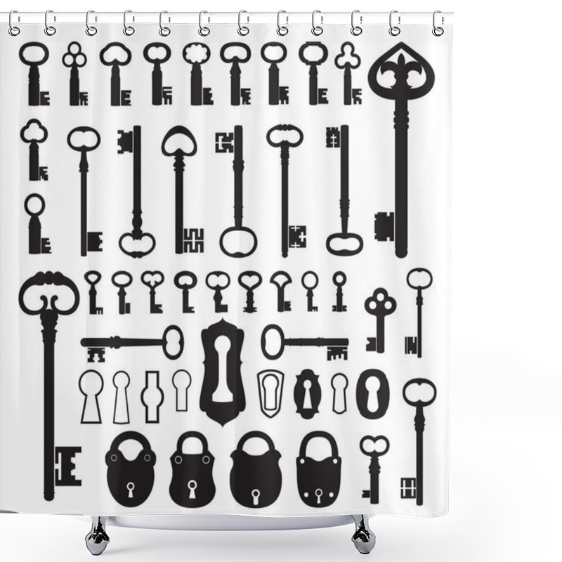 Personality  Silhouettes Of Old Keys Shower Curtains