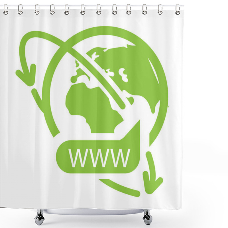 Personality  Internet Connection Globe Icon. Worldwide Web Icon Vector Illustration. Global Internet Connection Logo With Planet Earth, Orbit Arrow And Www Address Isolated On White Background Shower Curtains