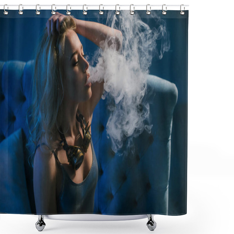 Personality  Vapor Concept,sexy Young Woman In Lingerie Vaping E-Cigarette Shower Curtains