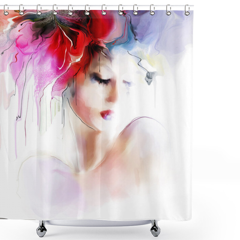 Personality  Beautiful Fashion Woman  Illustration. Shower Curtains