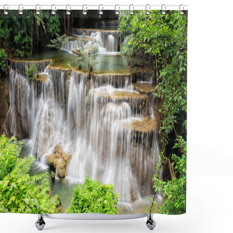 Personality  Waterfall In Rain Forest  (Huay Mae Kamin Waterfall, Kanchanabur Shower Curtains